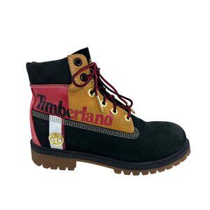 Timberland Boys Ankle Boots 5 Colorblock Black Red, Brown Laces Logo Waterproof